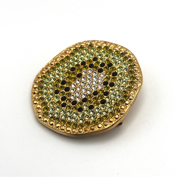 Carlisle Jewelry - Vintage Carlisle Signed Swarovski Rhinestone Green Gold Kiwi Brooch